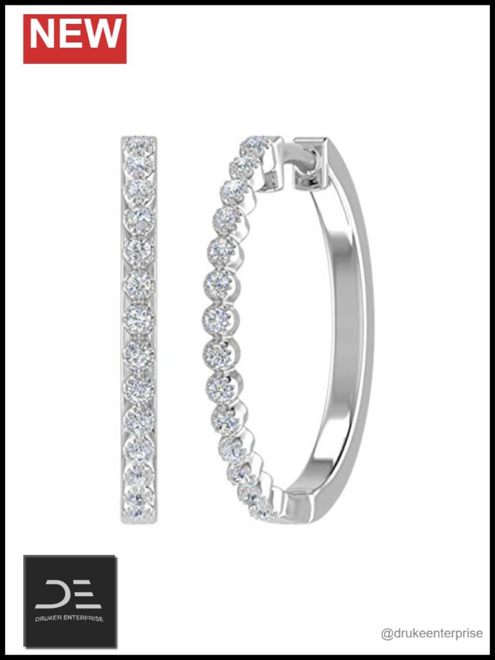 10K White Gold Bezel Set Natural Diamond Hoop Earrings 0.25 Carat